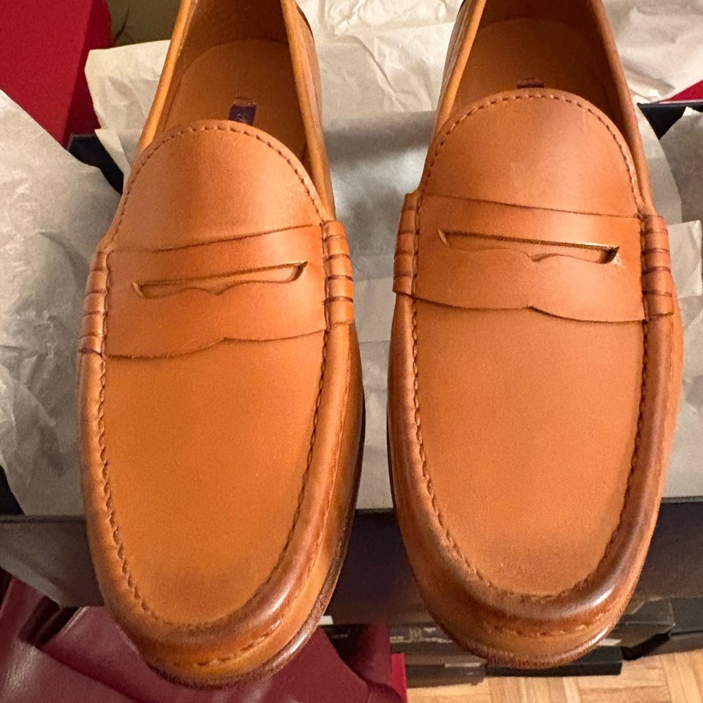 Ralph Lauren Purple Label Tan Burnish Calf Loafers